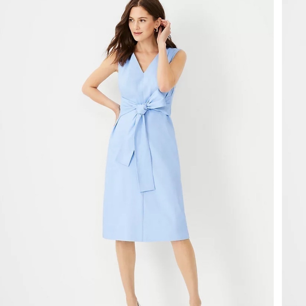 Ann Taylor Petite Linen Blend Tie Waist Sheath Dress size 4P NWT